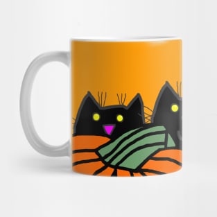 Funny Cats and Pumpkins at Halloween Mug